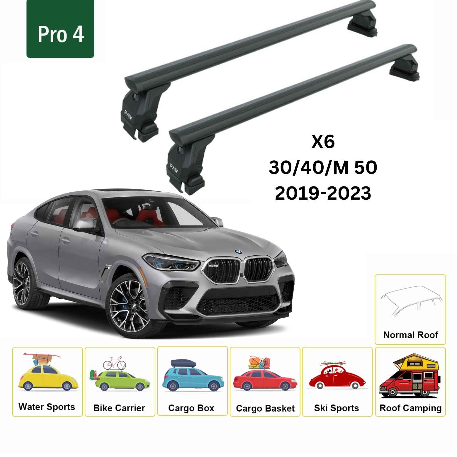 Bmw X6 G06 2019-2024 Oluksuz Üst Tavan Portbagaj Taşıyıcı Ara Atkısı Toros Serisi Pro 4 Siyah