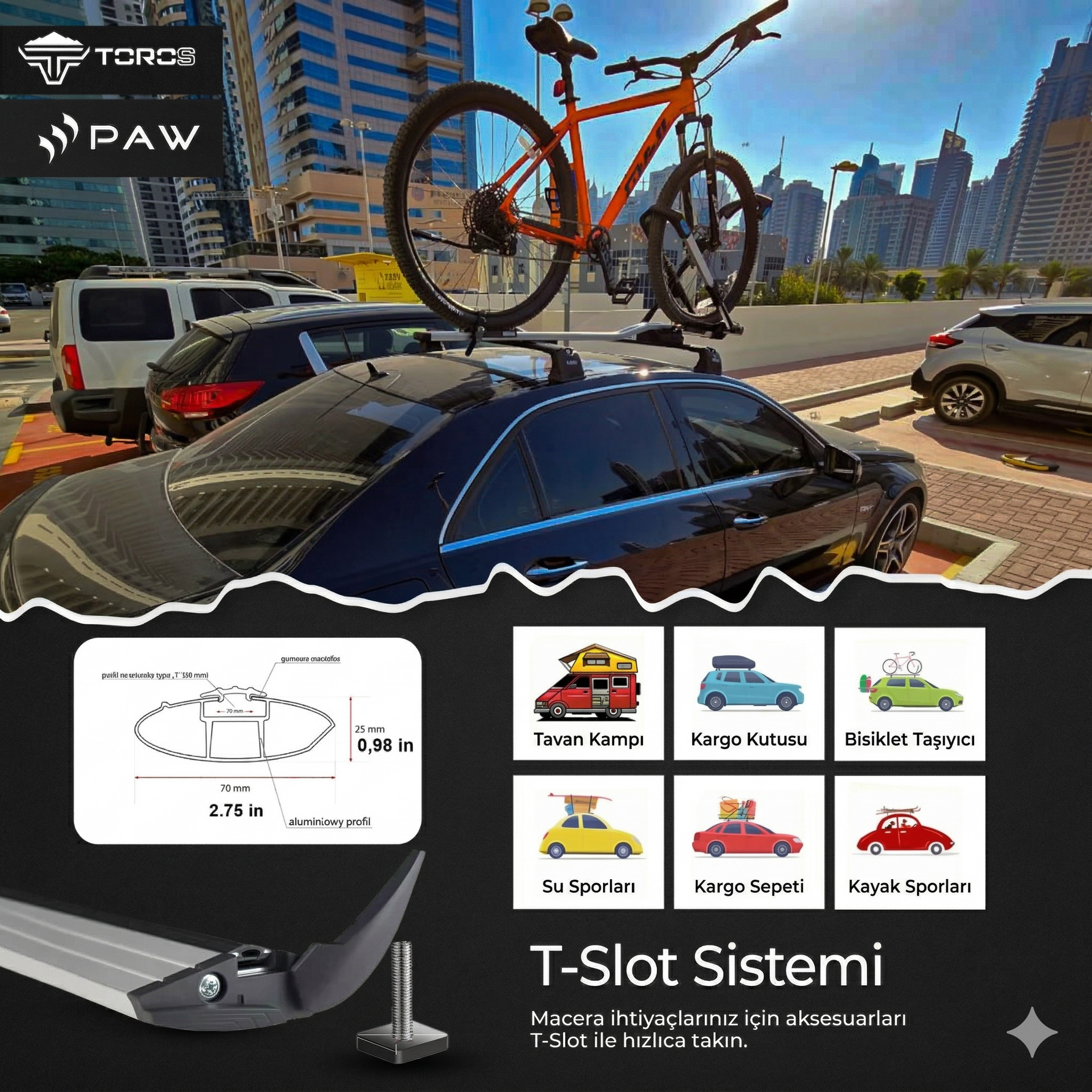 Bmw 4 Series Coupe G22 (2021-2025) – Roof Rack Cross Bars (Fix Point, Aluminum, Siyah)