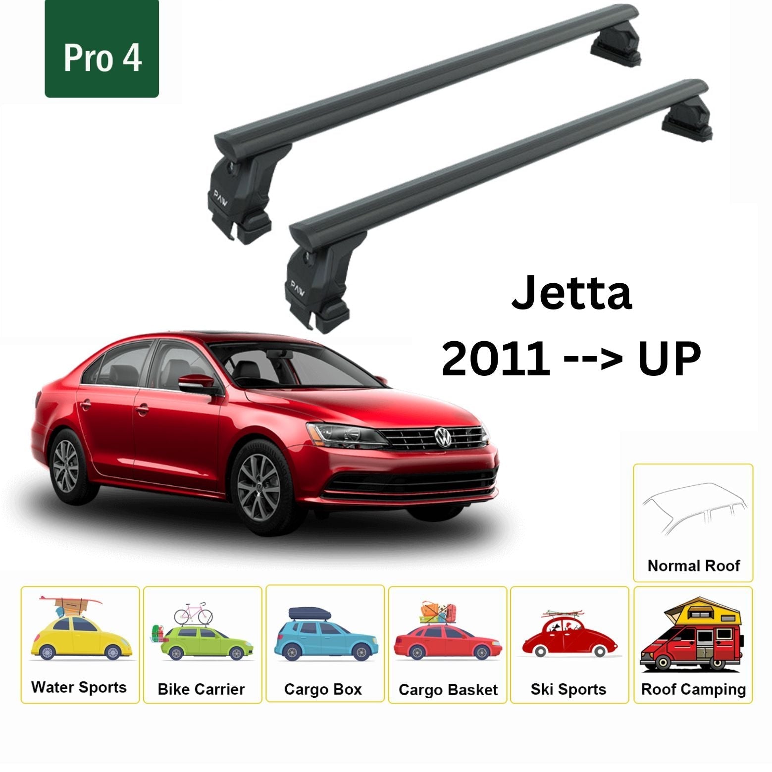 Volkswagen Jetta 2011-2018 Oluksuz Üst Tavan Portbagaj Taşıyıcı Ara Atkısı Toros Serisi Pro 4 Siyah