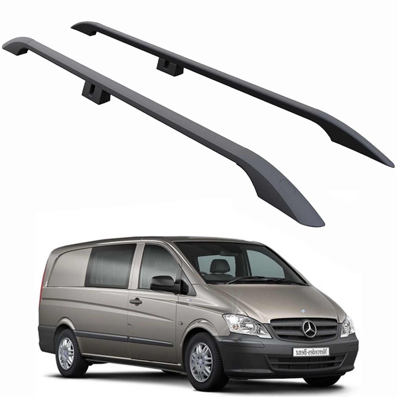 Mercedes Vito W639 Uzun Şase 2003-2014 Araç Üstü Alüminyum Tavan Yan Rayları Plus Serisi - Siyah
