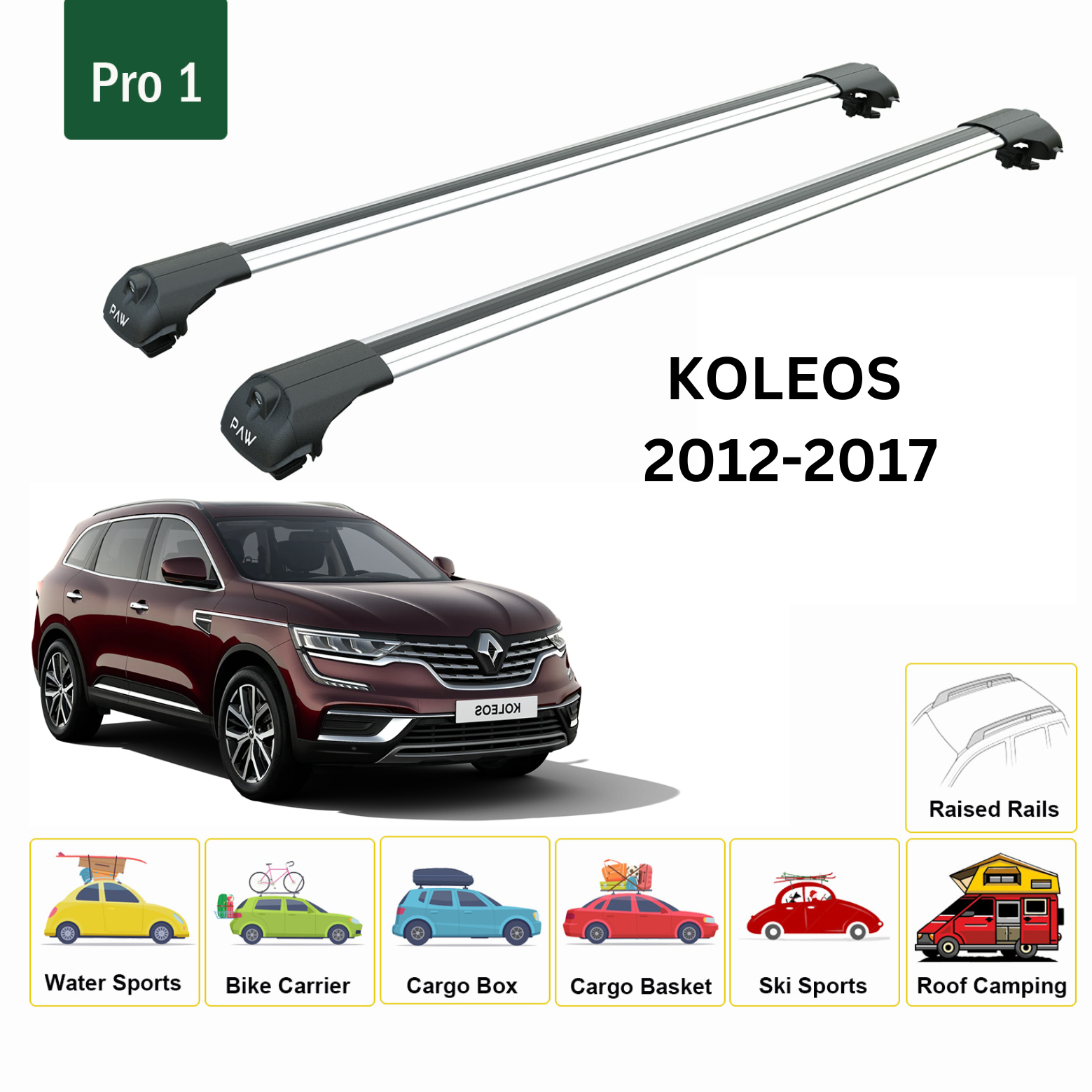 Renault Koleos 2012-2017 Oluksuz Üst Tavan Portbagaj Taşıyıcı Ara Atkısı Toros Serisi Pro 4 Gri