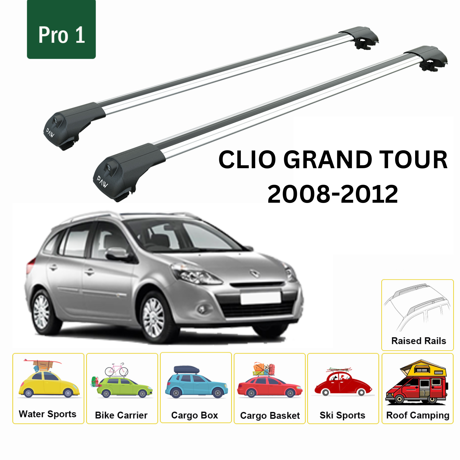 Renault Clio Grand Tour 2008-2012 Oluksuz Üst Tavan Portbagaj Taşıyıcı Ara Atkısı Toros Serisi Pro 4 Gri