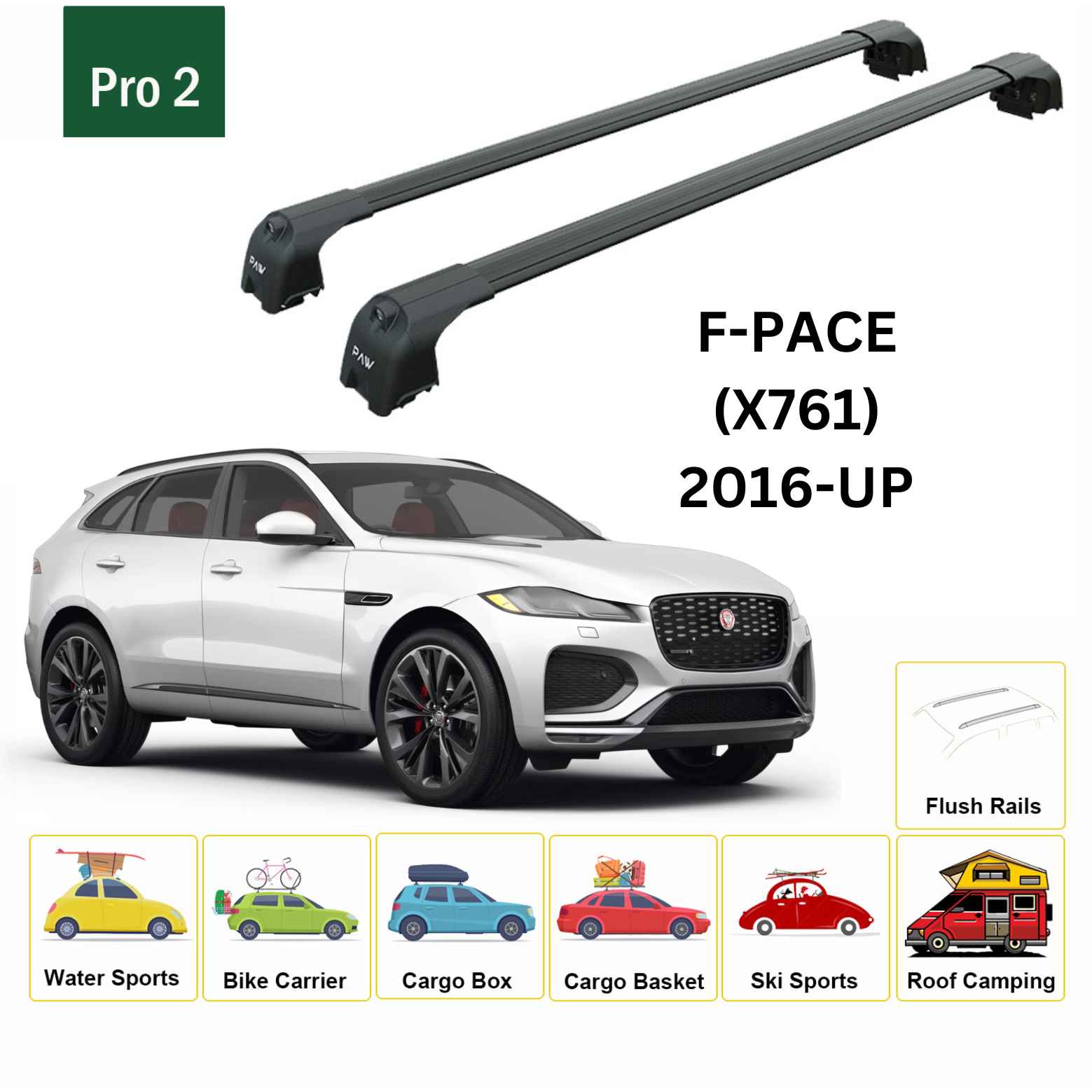 jaguar F-Pace (X761) 2016-2025 Portbagaj Taşıyıcı Ara Atkisi - Ara Çubuk Paw Pro 2 Siyah