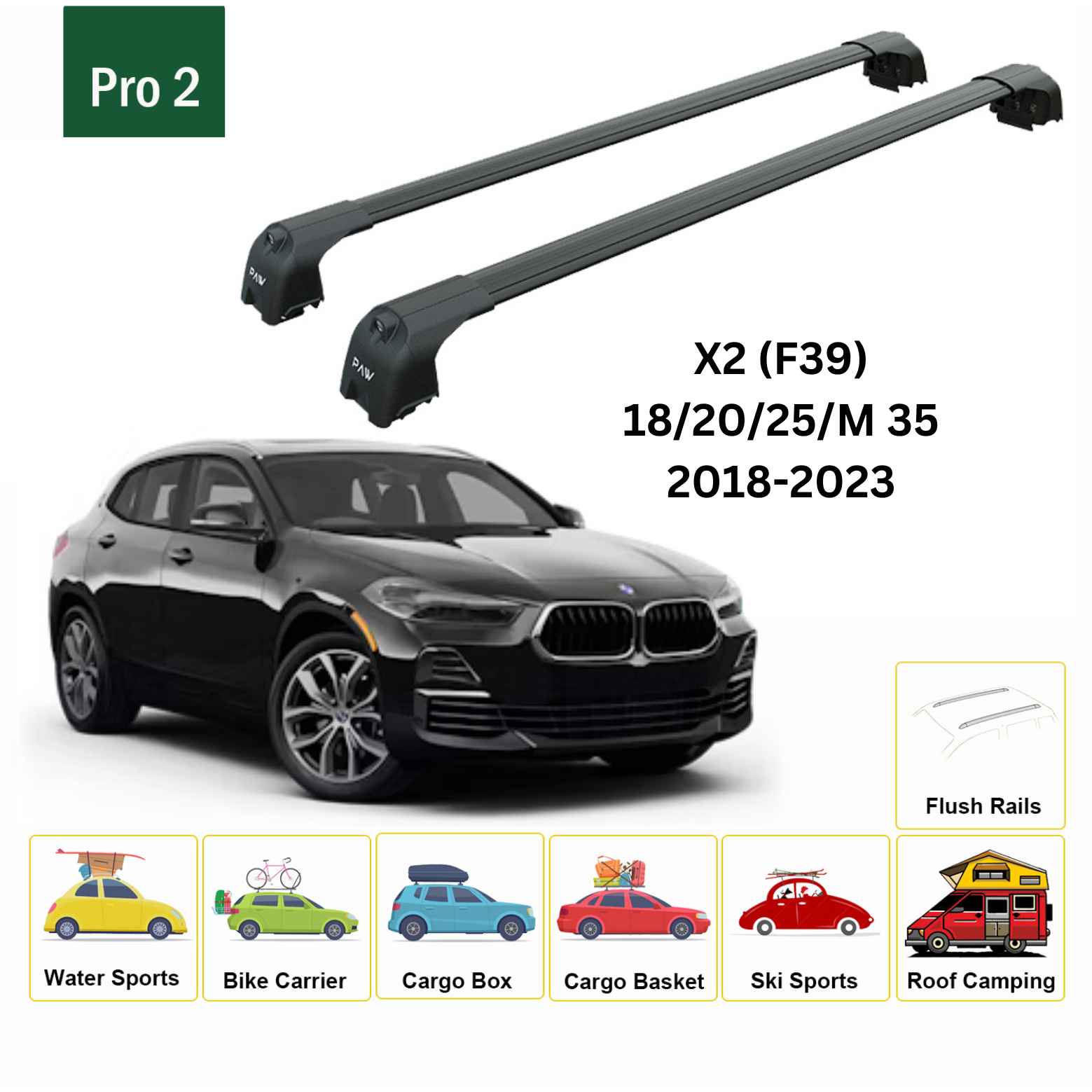 Bmw X2 F39 2018-2023 Tavan Üstü Çapraz Barlar Sabit Ray Siyah