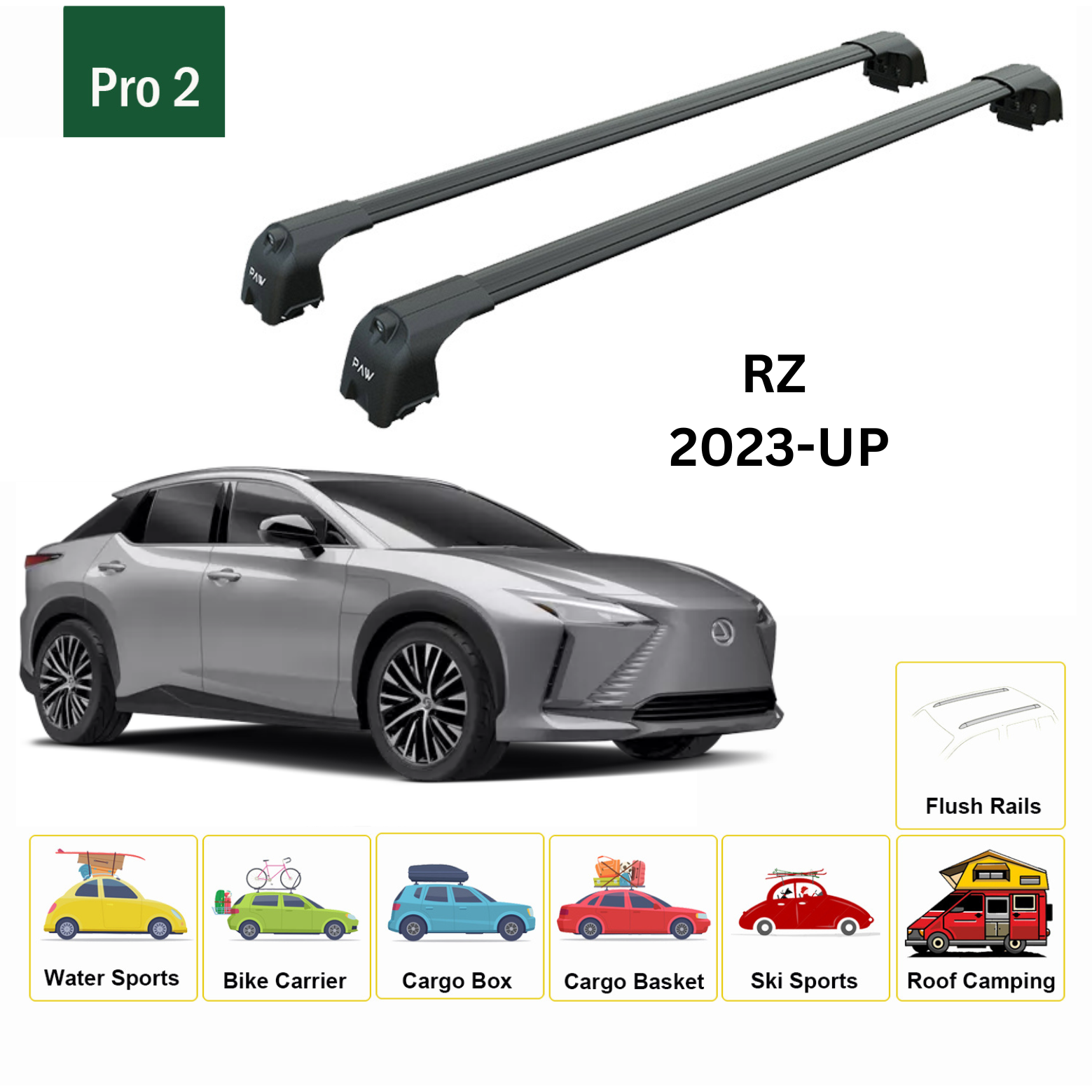 Lexus Rz 2023-2025 Roof Rack Cross Bar - Cross Bar Paw Pro 2 Pro 2 Black