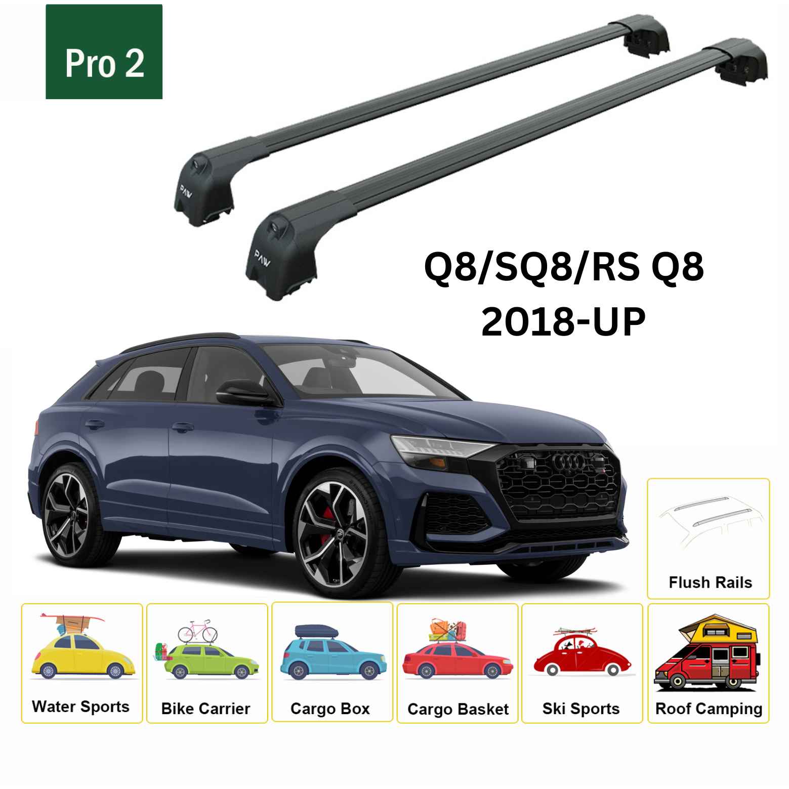 Audi Q8 2019-2025 Portbagaj Taşıyıcı Ara Atkisi - Ara Çubuk Paw Pro 2 Siyah