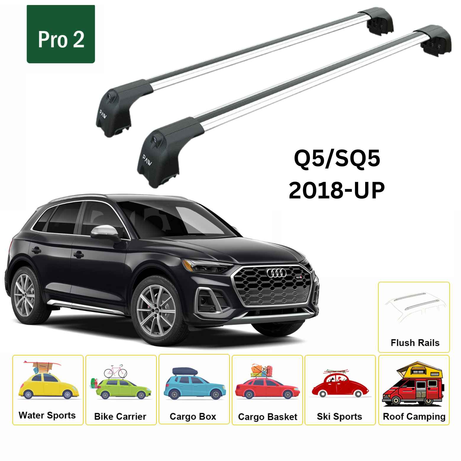 Audi Q5 2018-2025 Portbagaj Taşıyıcı Ara Atkisi - Ara Çubuk Paw Pro 2 Gri
