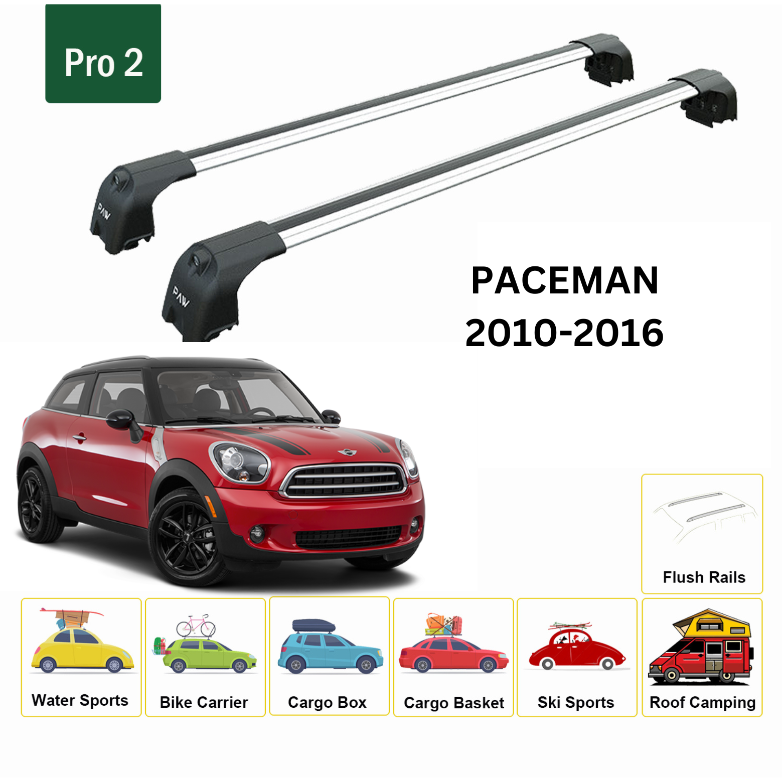 Mini Paceman 2010-2016 Portbagaj Taşıyıcı Ara Atkisi - Ara Çubuk Paw Pro 2 Gri