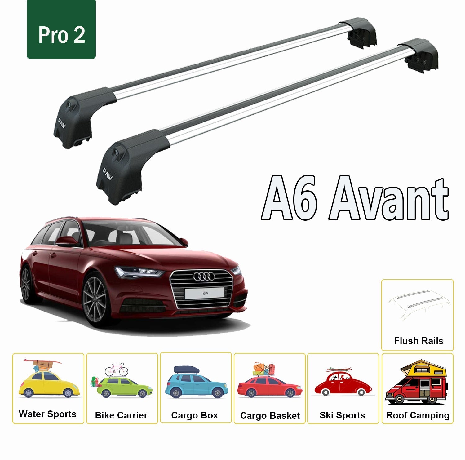 Audi A6 C7 Avant 2012-2018 Portbagaj Taşıyıcı Ara Atkisi - Ara Çubuk Paw Pro 2 Siyah