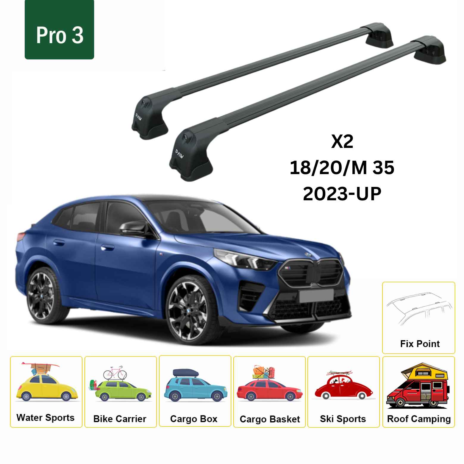 BMW X2 (2023-2026) Ara Atkı Portbagaj Taşıyıcı Pro 4 Siyah