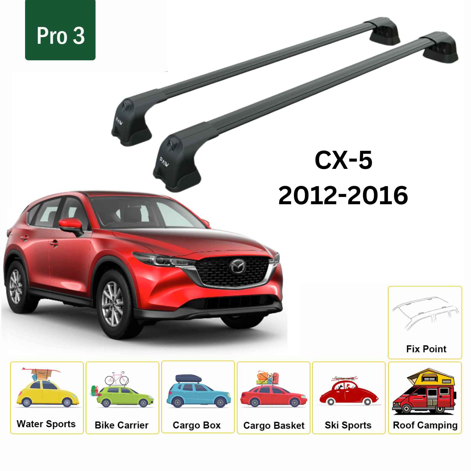Paw Mazda CX-5 (KF) 2017-2025 Ara Atkı Portbagaj Taşıyıcı - Pro 3 Siyah