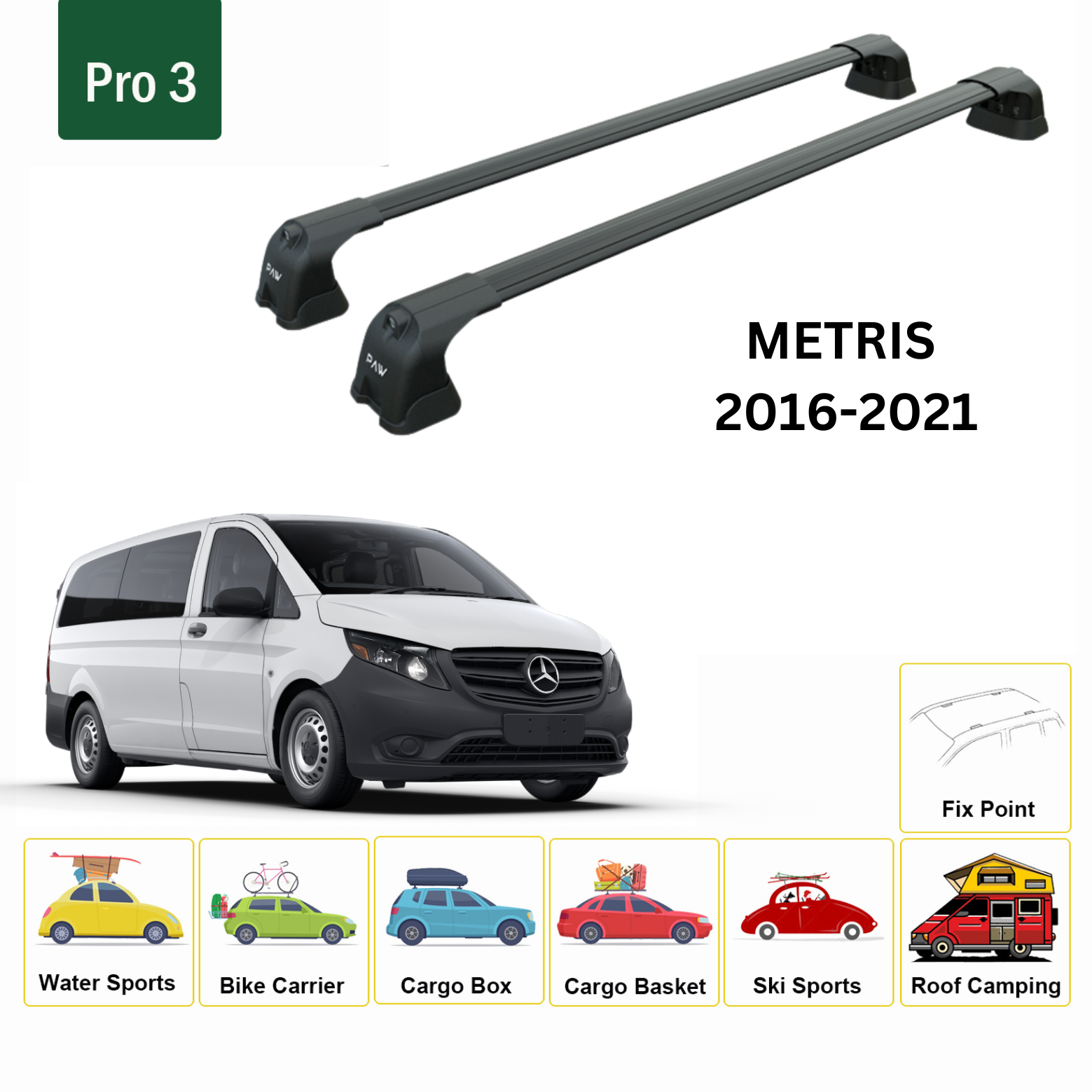 Paw Mercedes-Benz Metris (2016-2021) Ara Atkı Portbagaj Taşıyıcı - Pro 3 Siyah
