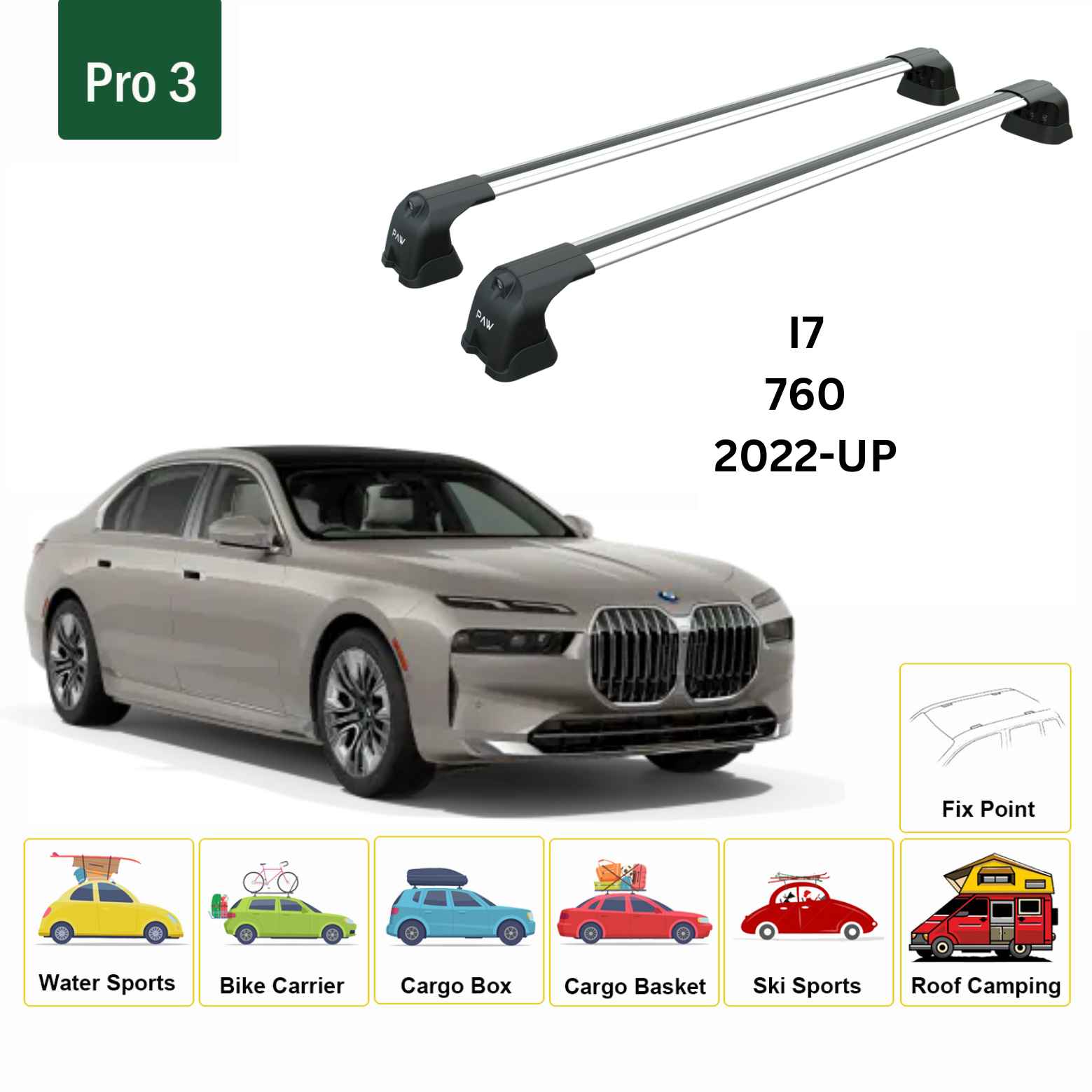 Paw BMW i7 (2022-2025) Ara Atkı Portbagaj Taşıyıcı Aparat - Pro 3 Gri
