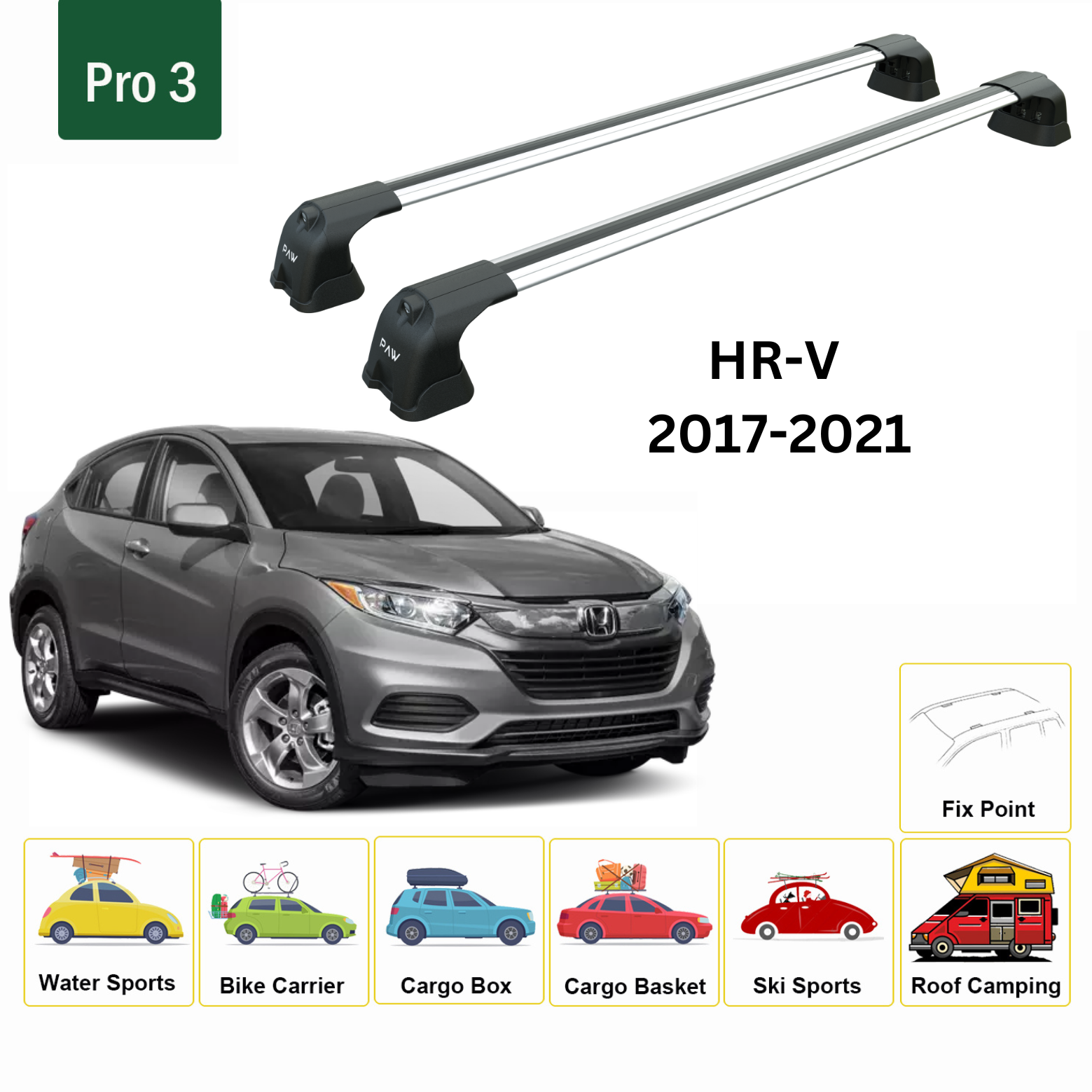 Paw Honda HR-V (RU) 2015-2021 Ara Atkı Portbagaj Taşıyıcı - Pro 3 Gri