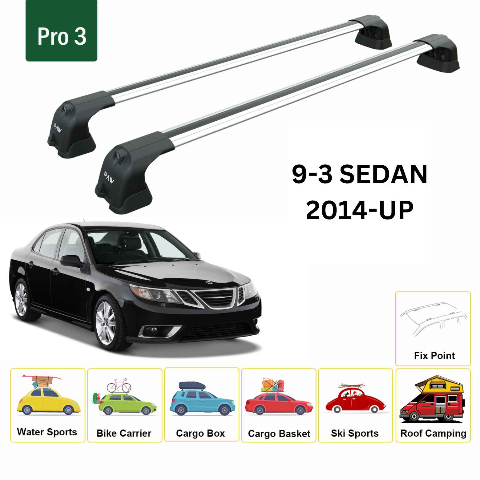 Paw Saab 9-3 Sedan (1999-2003) Ara Atkı Portbagaj Taşıyıcı - Pro 3 Gri