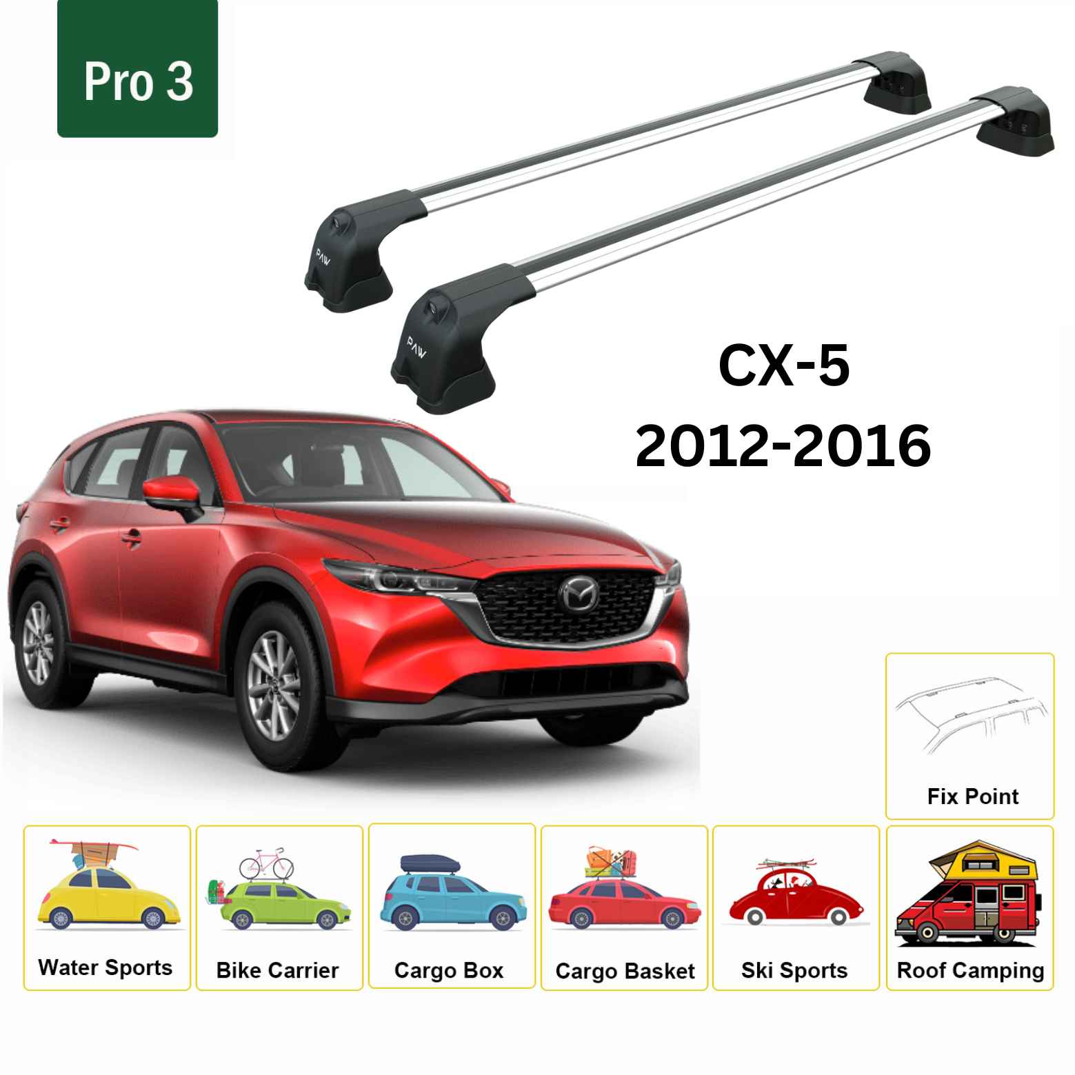 Paw Mazda CX-5 (KF) 2017-2025 Ara Atkı Portbagaj Taşıyıcı - Pro 3 Gri