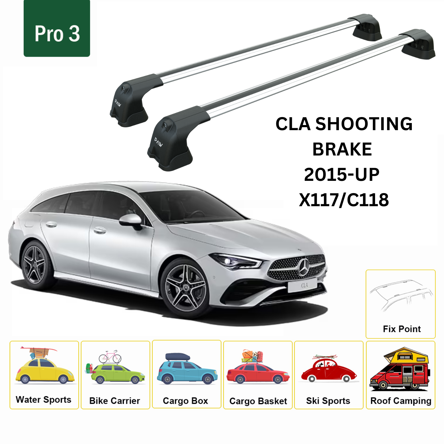 Paw Mercedes CLA Shooting Brake (X117) 2013-2019 Ara Atkı Portbagaj Taşıyıcı - Pro 3 Gri