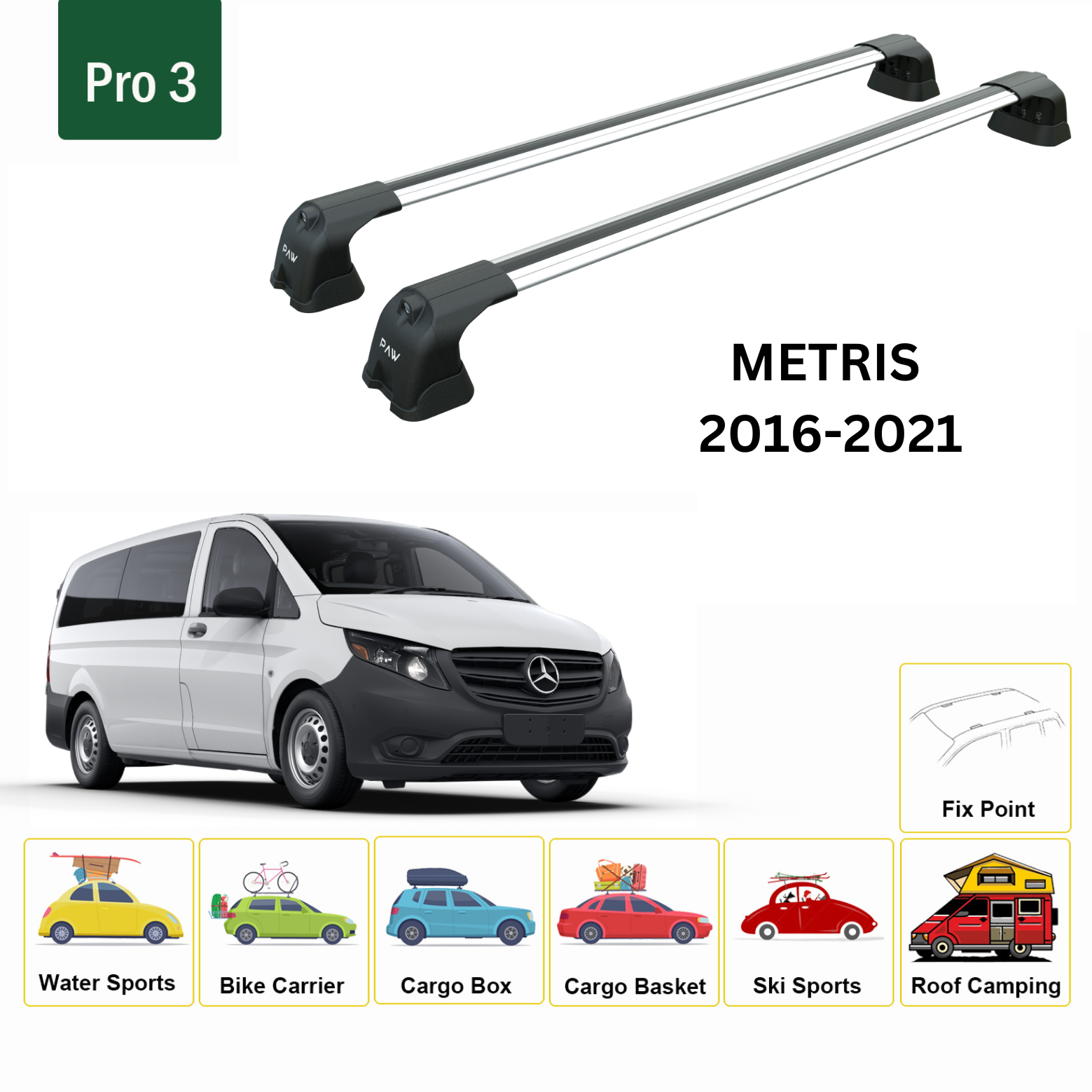 Paw Mercedes-Benz Metris (2016-2021) Ara Atkı Portbagaj Taşıyıcı - Pro 3 Gri