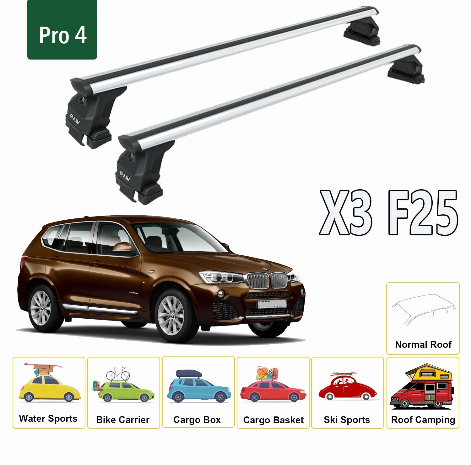 BMW X3 F25 2010-2017 Oluksuz Tavan Çıtaları İçin Tavan Rayı Çapraz Bağlantısı Toros Serisi Pro 4 Siyah