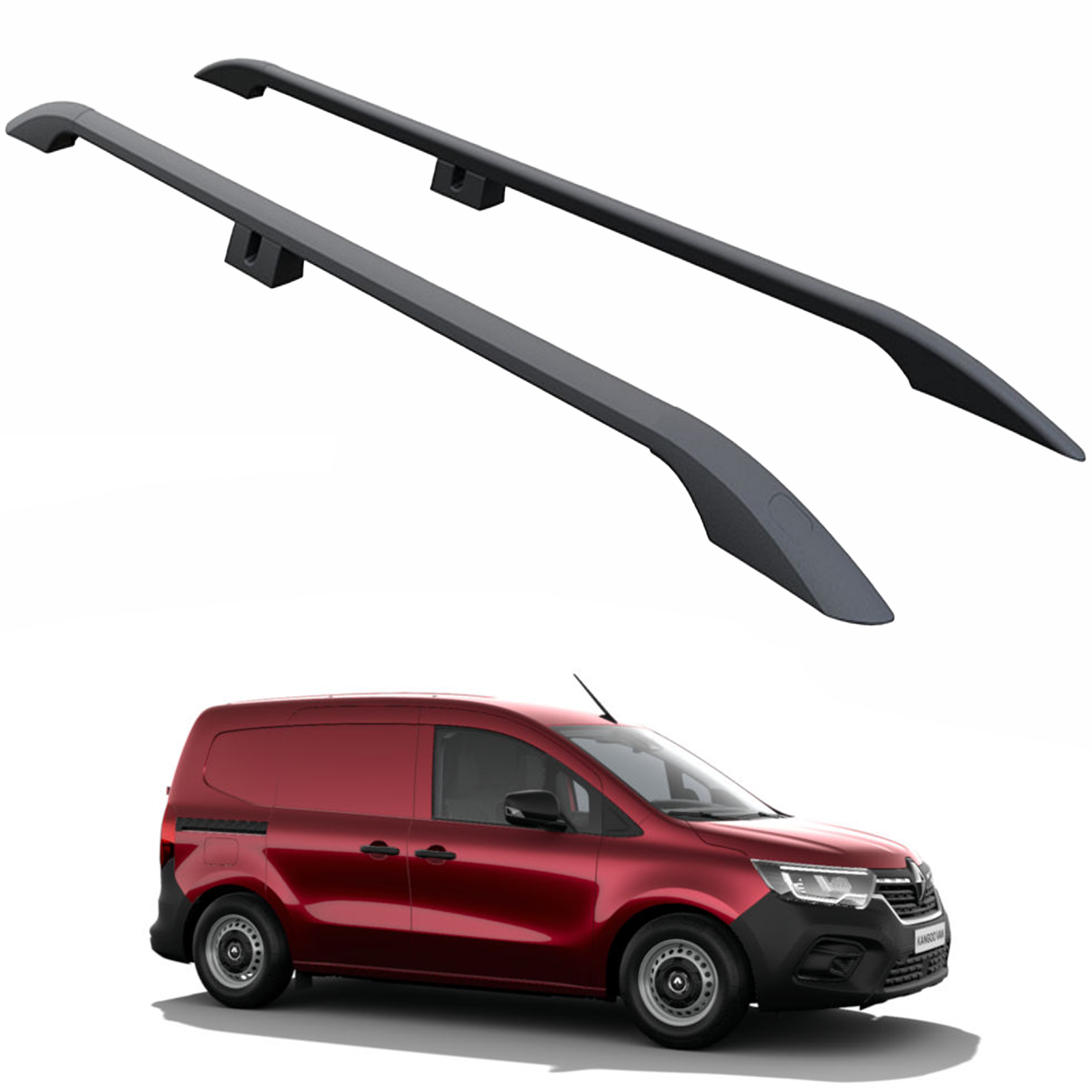 Renault Kangoo Uzun Şase 2021-2025 Araç Üstü Alüminyum Tavan Yan Rayları Plus Serisi - Siyah
