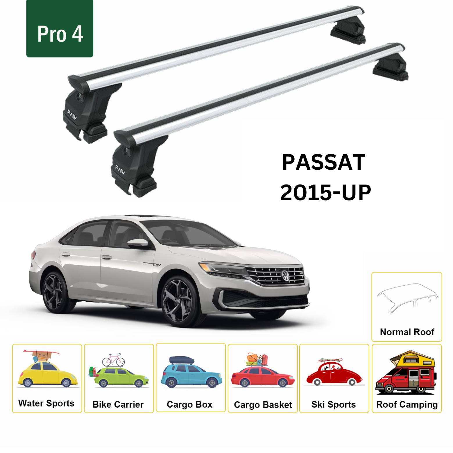 Volkswagen Passat Sedan B6 2005-2011 Oluksuz Üst Tavan Portbagaj Taşıyıcı Ara Atkısı Toros Serisi Pro 4 Gri