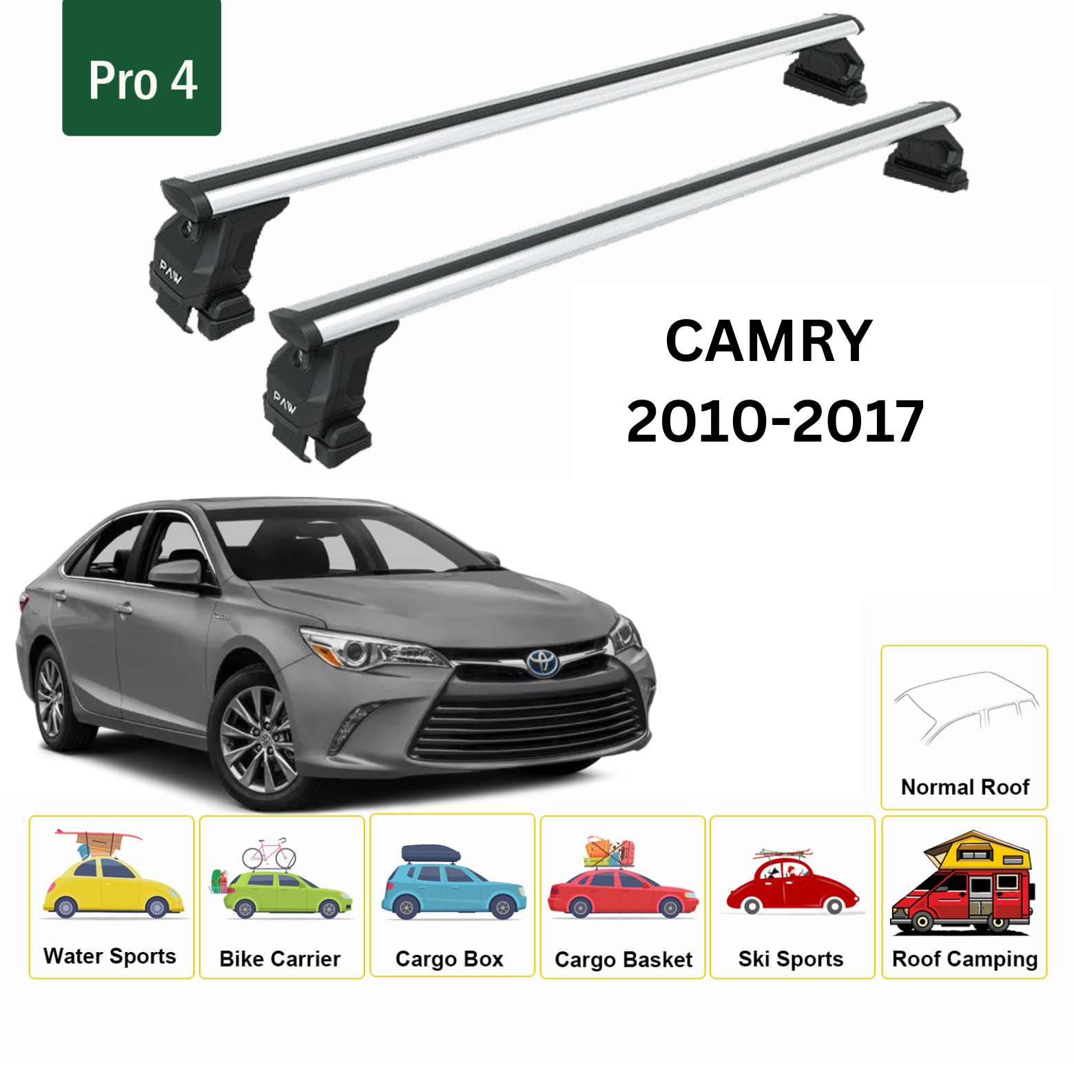 Toros Toyota Camry (2010-2017) Oluksuz Tavan Ara Atkı Portbagaj Taşıyıcı Pro 4 Gri