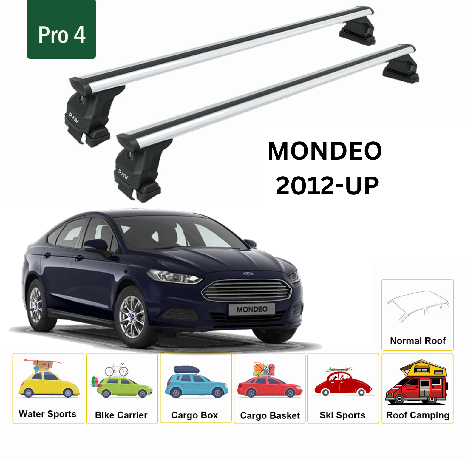 Ford Mondeo 2012-2022 Oluksuz Üst Tavan Portbagaj Taşıyıcı Ara Atkısı Toros Serisi Pro 4 Gri