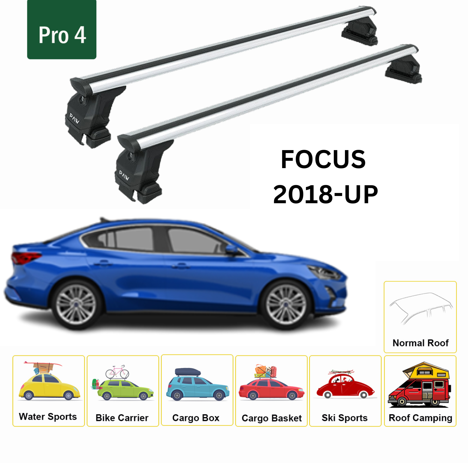 Ford Focus Sedan (C519) 2018-2025 Oluksuz Üst Tavan Portbagaj Taşıyıcı Ara Atkısı Toros Serisi Pro 4 Gri