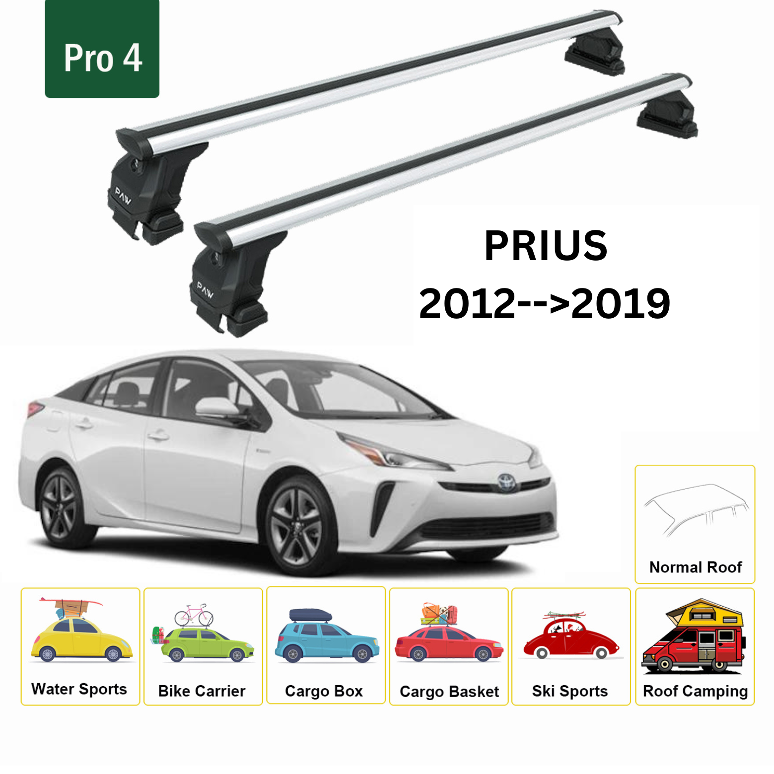 Toros Toyota Prius (2012-2019) Oluksuz Tavan Ara Atkı Portbagaj Taşıyıcı Pro 4 Gri
