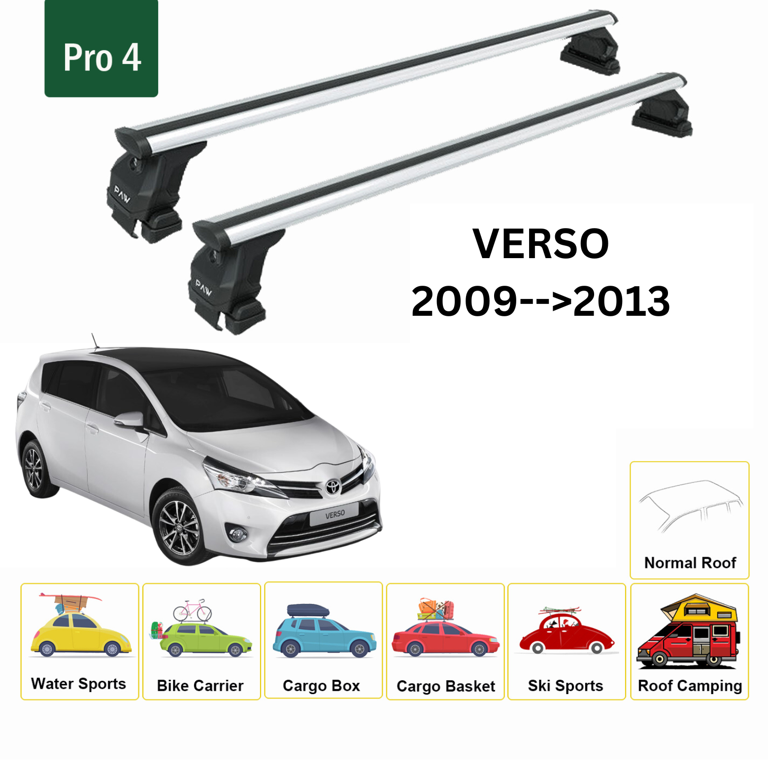 Toros Toyota Verso (2009-2013) Oluksuz Tavan Ara Atkı Portbagaj Taşıyıcı Pro 4 Gri