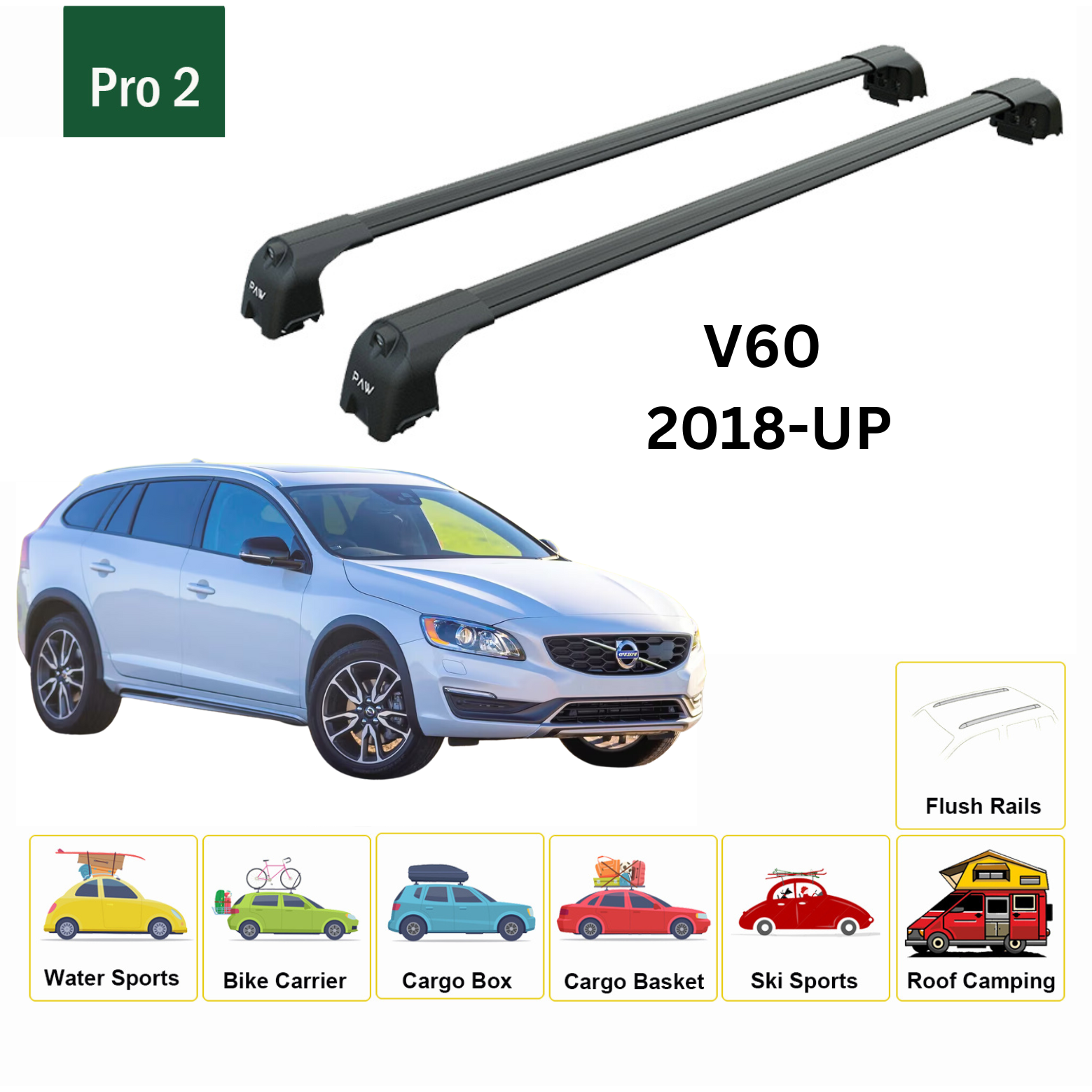 Volvo V60 Cross Country 2018-2025 Portbagaj Taşıyıcı Ara Atkisi - Ara Çubuk Paw Pro 2 Siyah