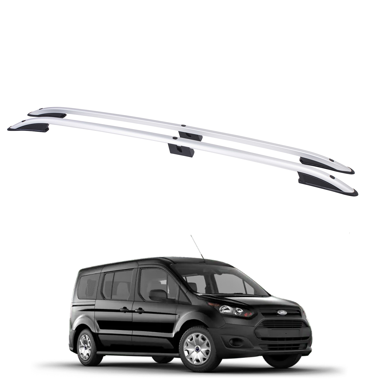 Ford Transit Connect Uzun Şase 2013-2024 Araç Üstü Alüminyum Tavan Yan Rayları Plus Serisi - Gri