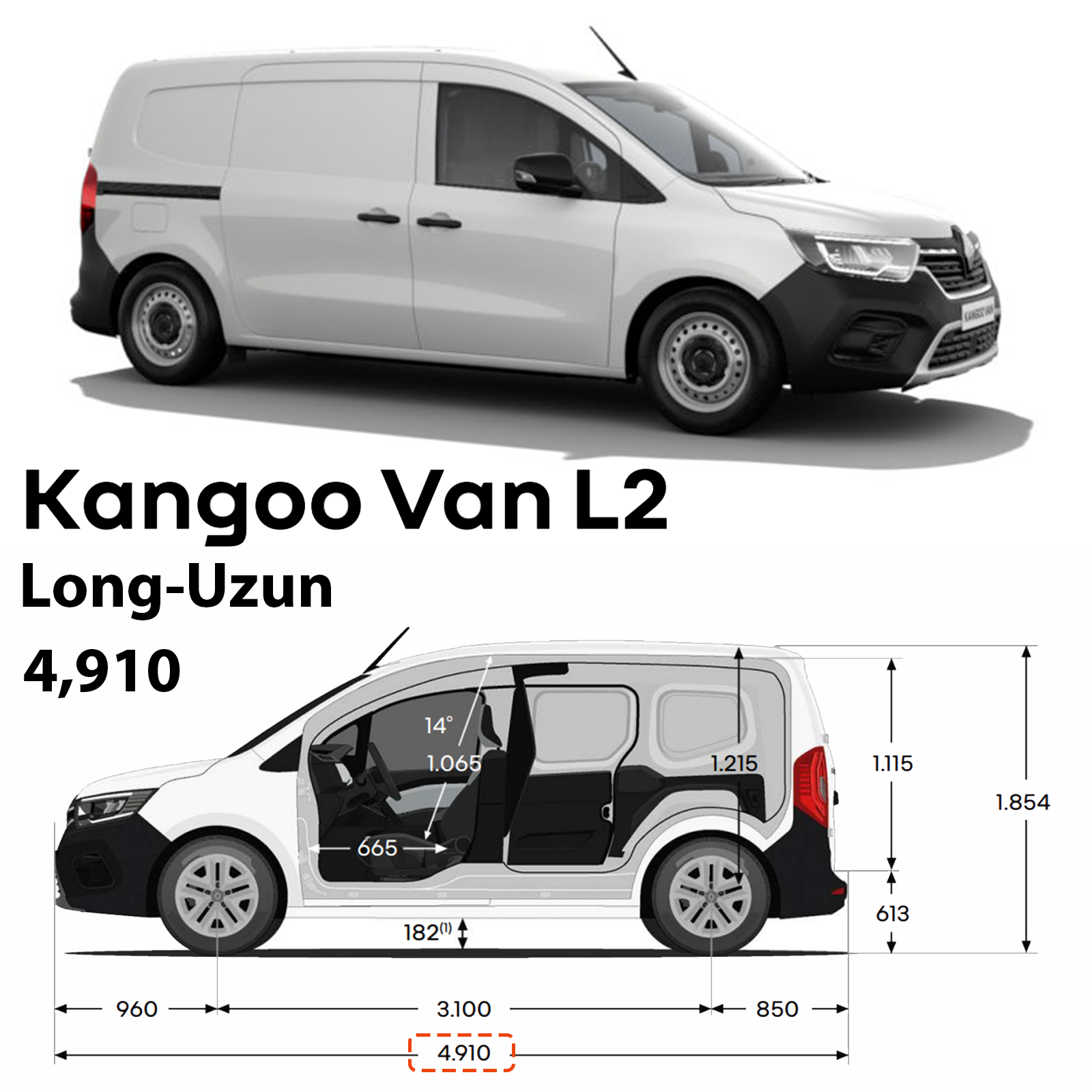 Renault Kangoo Van L2 (2021-2025) Alüminyum Tavan Rayları Plus Serisi - Siyah