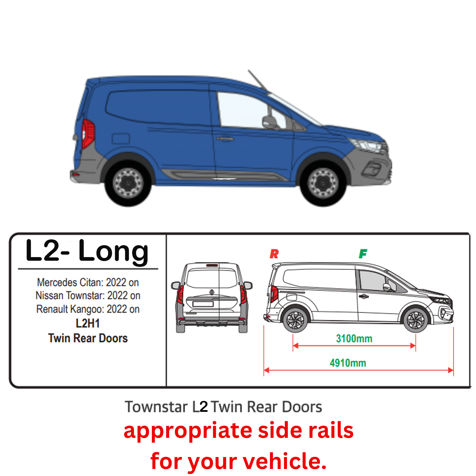 Nissan Townstar L2 (2021-2026) Alüminyum Tavan Yan Rayları Plus, Siyah
