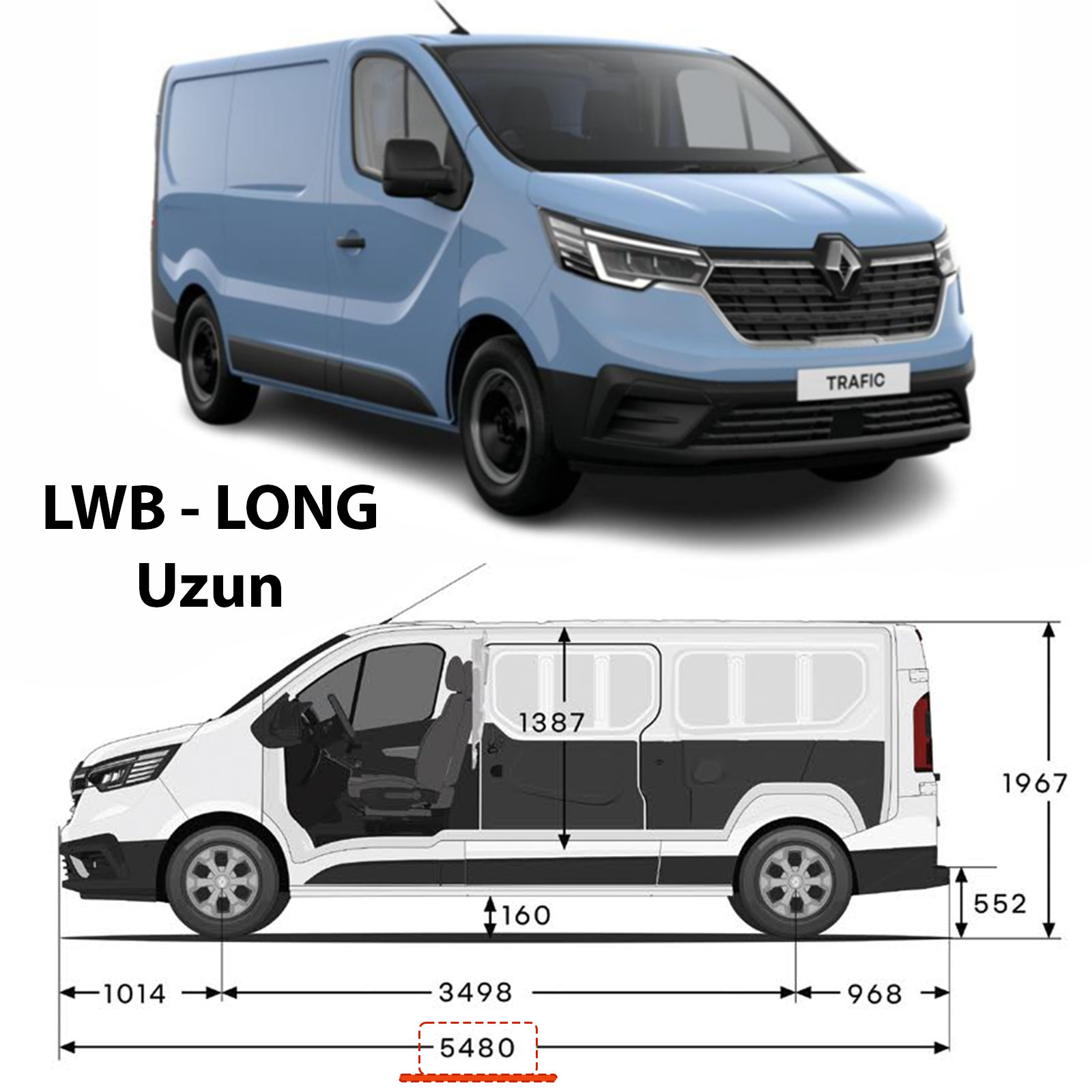 Renault Trafic X82 Uzun Şase (2014-2025) Araç Üstü Alüminyum Tavan Yan Rayları Plus Serisi - Siyah